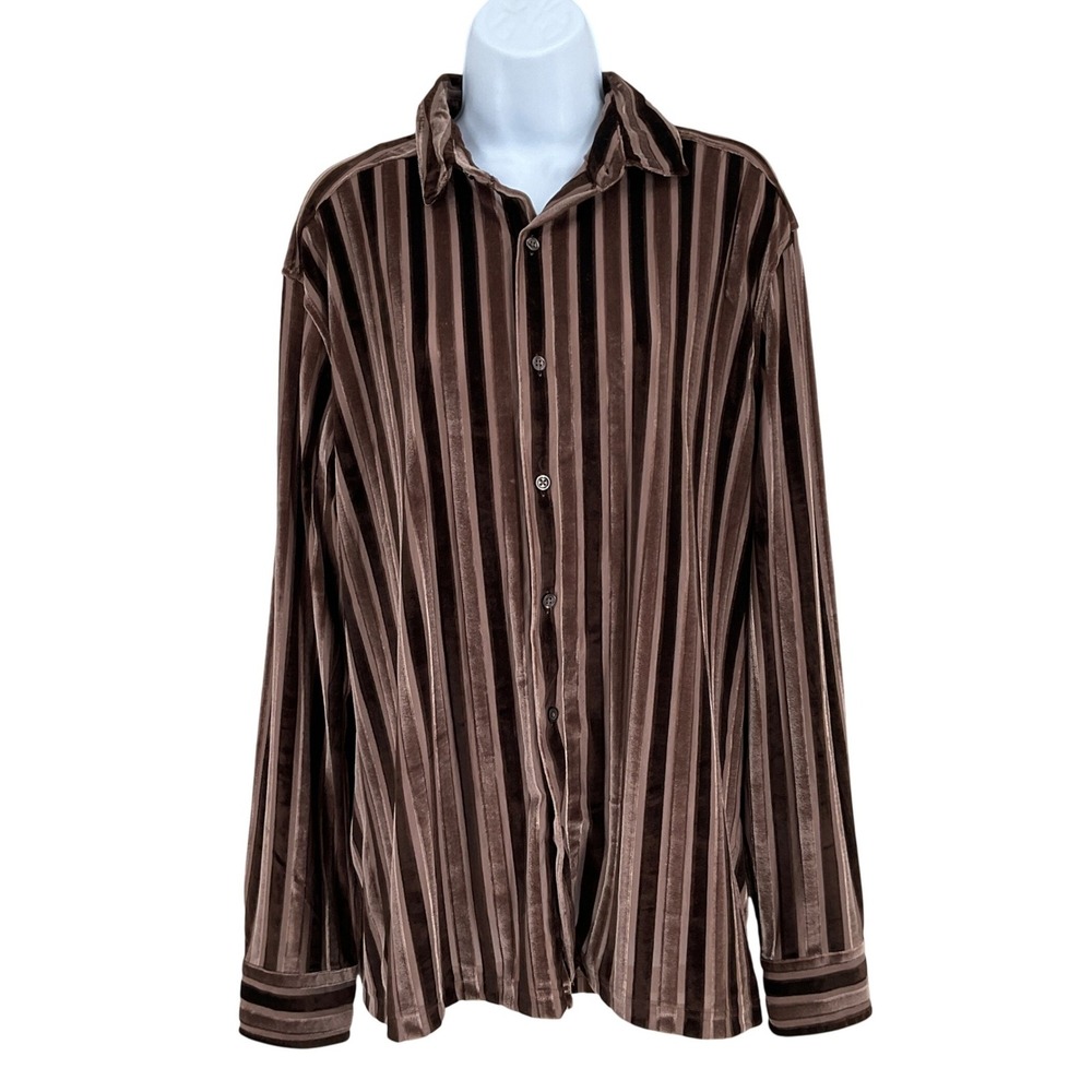 Plush Drill Clothing Co Button Down Mens Sz M Brown Velvet Striped Earthy Preppy